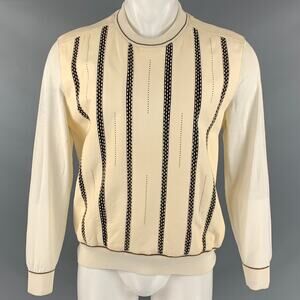 BARCELINO Size 38 Cream Black Cotton Crew-Neck Pullover
